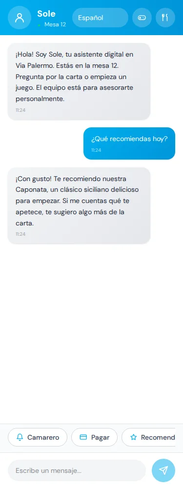 Respuesta en el chat · Sole · Via Palermo