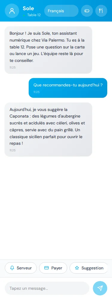 Réponse dans le chat · Sole · Via Palermo
