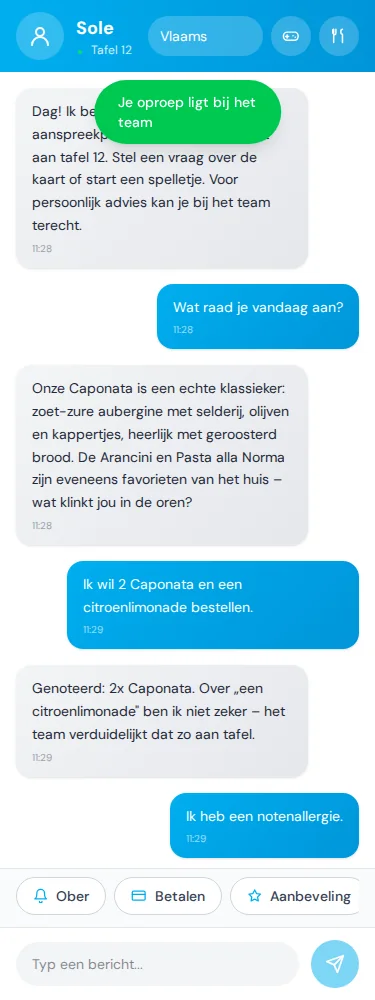 Gastweergave · Voor allergieën schakel je het team in. · Via Palermo