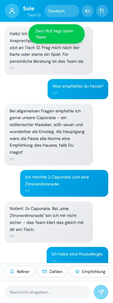 Gastsicht · Bei Allergien gehört dein Team ins Gespräch. · Via Palermo