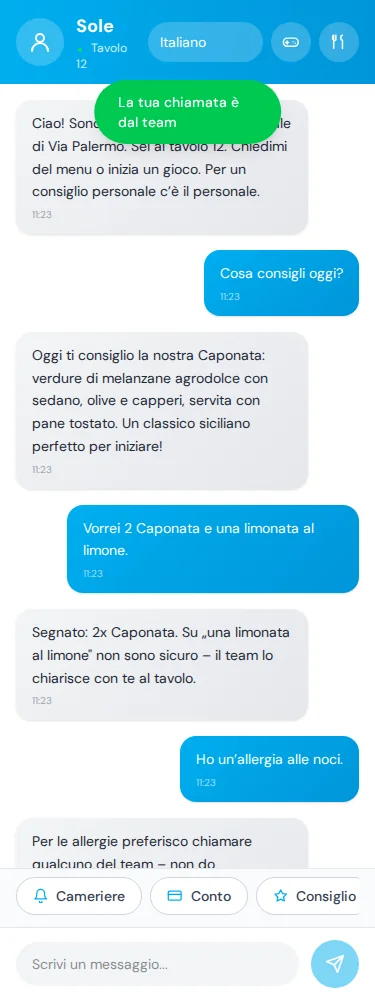 Vista ospite · Per le allergie serve il tuo personale. · Via Palermo