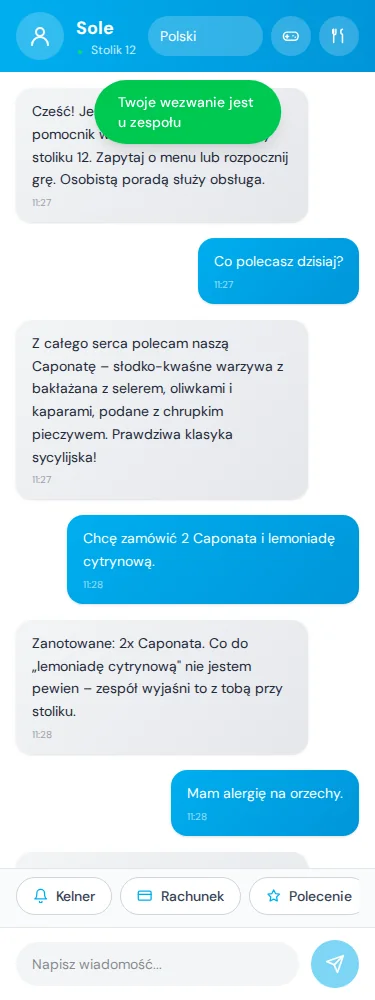 Widok gościa · Przy alergiach potrzebna jest Twoja obsługa. · Via Palermo
