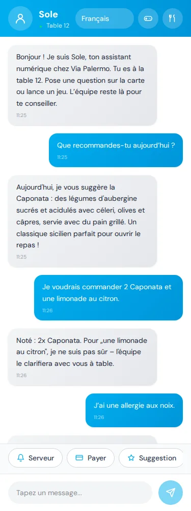 Vue client · La même table. Une autre perspective. · Via Palermo