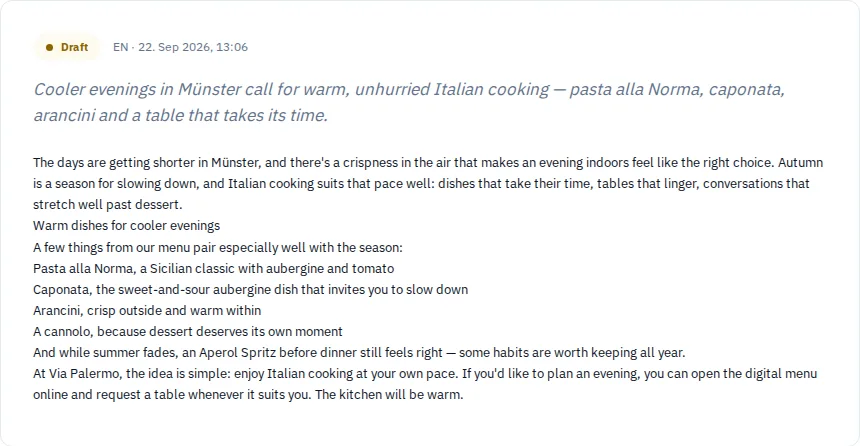 Unpublished news draft for Via Palermo
