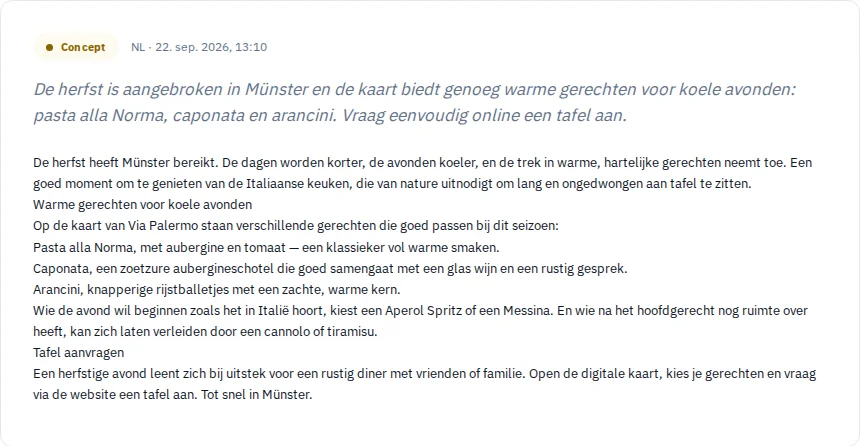 Niet-gepubliceerd nieuwsconcept voor Via Palermo