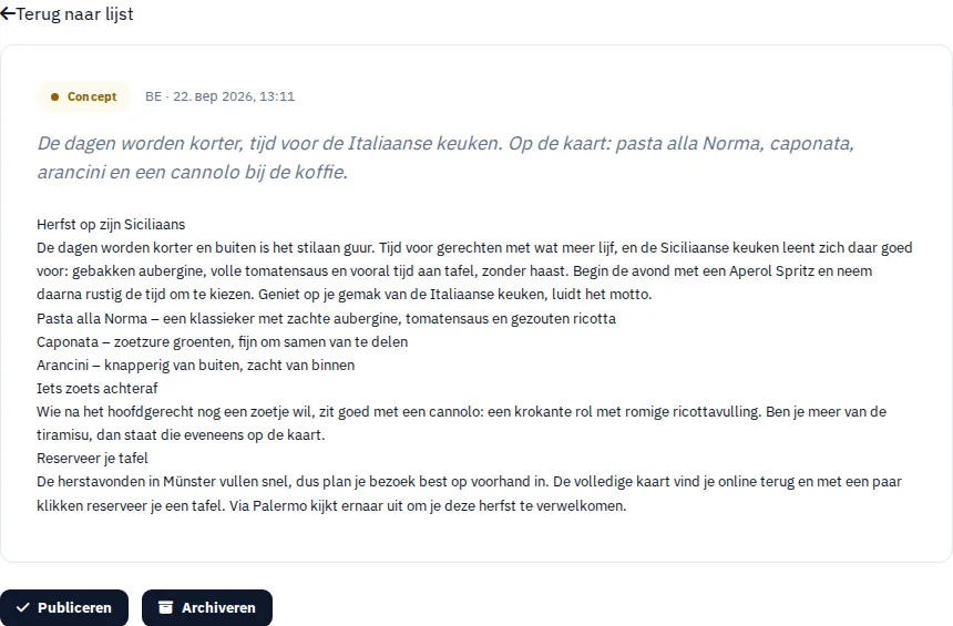 Uit je kaart wordt een nieuwtje. · Via Palermo