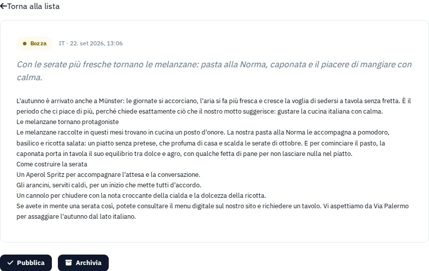 Dal tuo menù nasce una novità. · Via Palermo