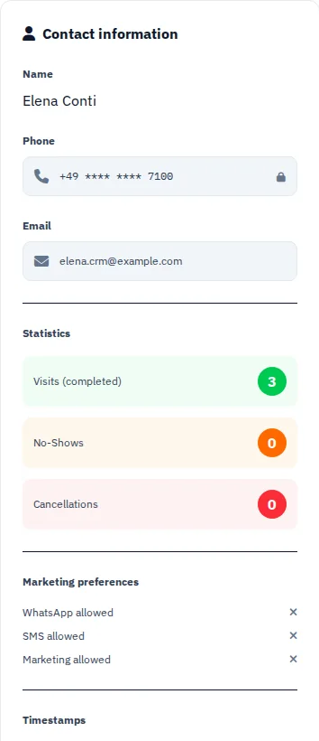 After linking · Turn a number into a contact. · Via Palermo