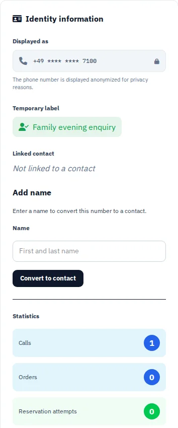 Before linking · Turn a number into a contact. · Via Palermo
