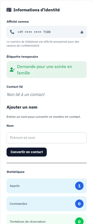 Avant l’association · Un numéro devient un contact. · Via Palermo