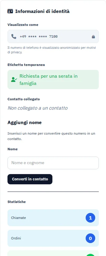 Prima del collegamento · Un numero diventa un contatto. · Via Palermo