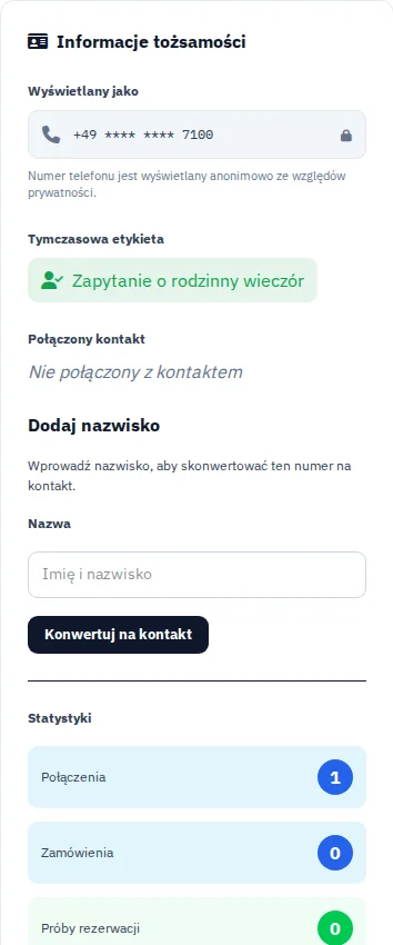 Przed przypisaniem · Numer staje się kontaktem. · Via Palermo