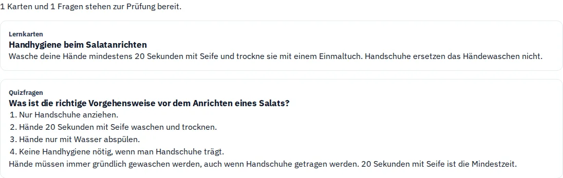 Generierter Vorschlag · Handhygiene auffrischen