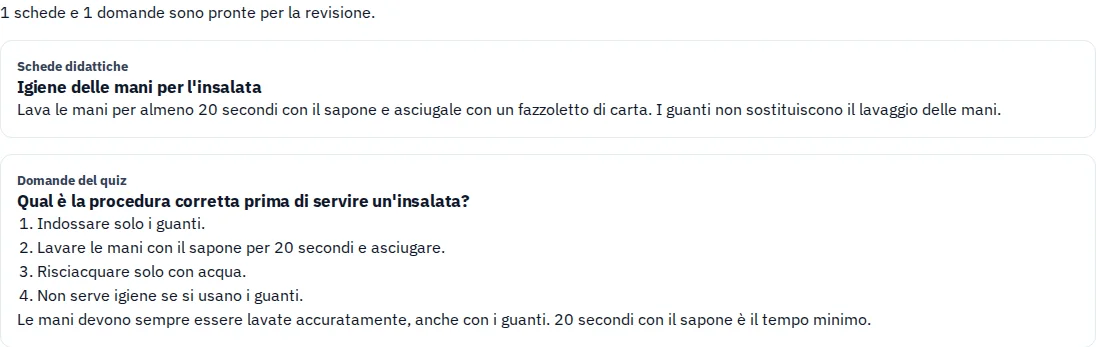 Proposta generata · Ripassa l’igiene delle mani