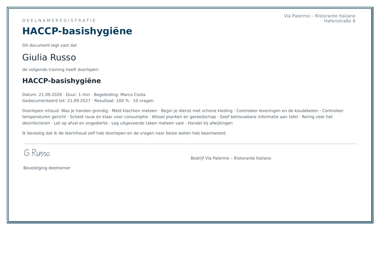 Open het deelnamebewijs · Via Palermo