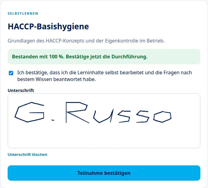 Bestätigen und unterschreiben · Via Palermo