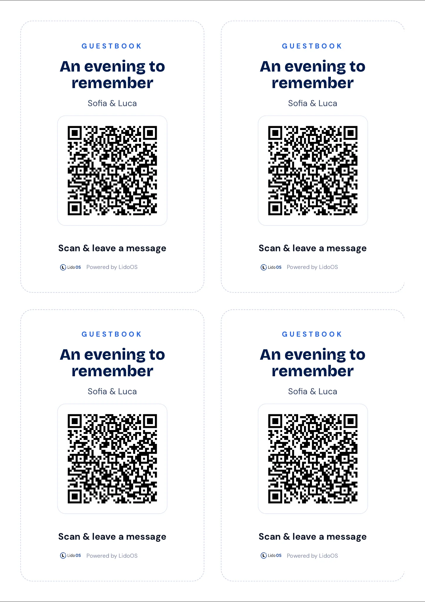 QR table cards as a print PDF · Via Palermo