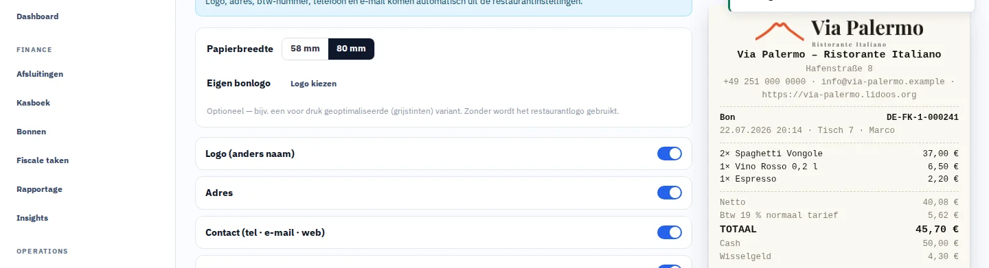 Je kasticket, overzichtelijk ingedeeld.