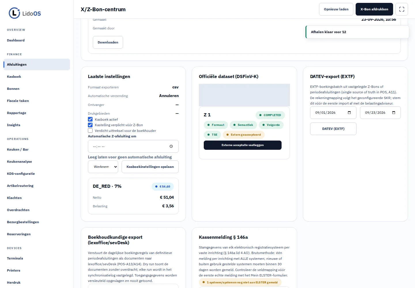 DSFinV-K · De exportroute voor controle voorbereiden.