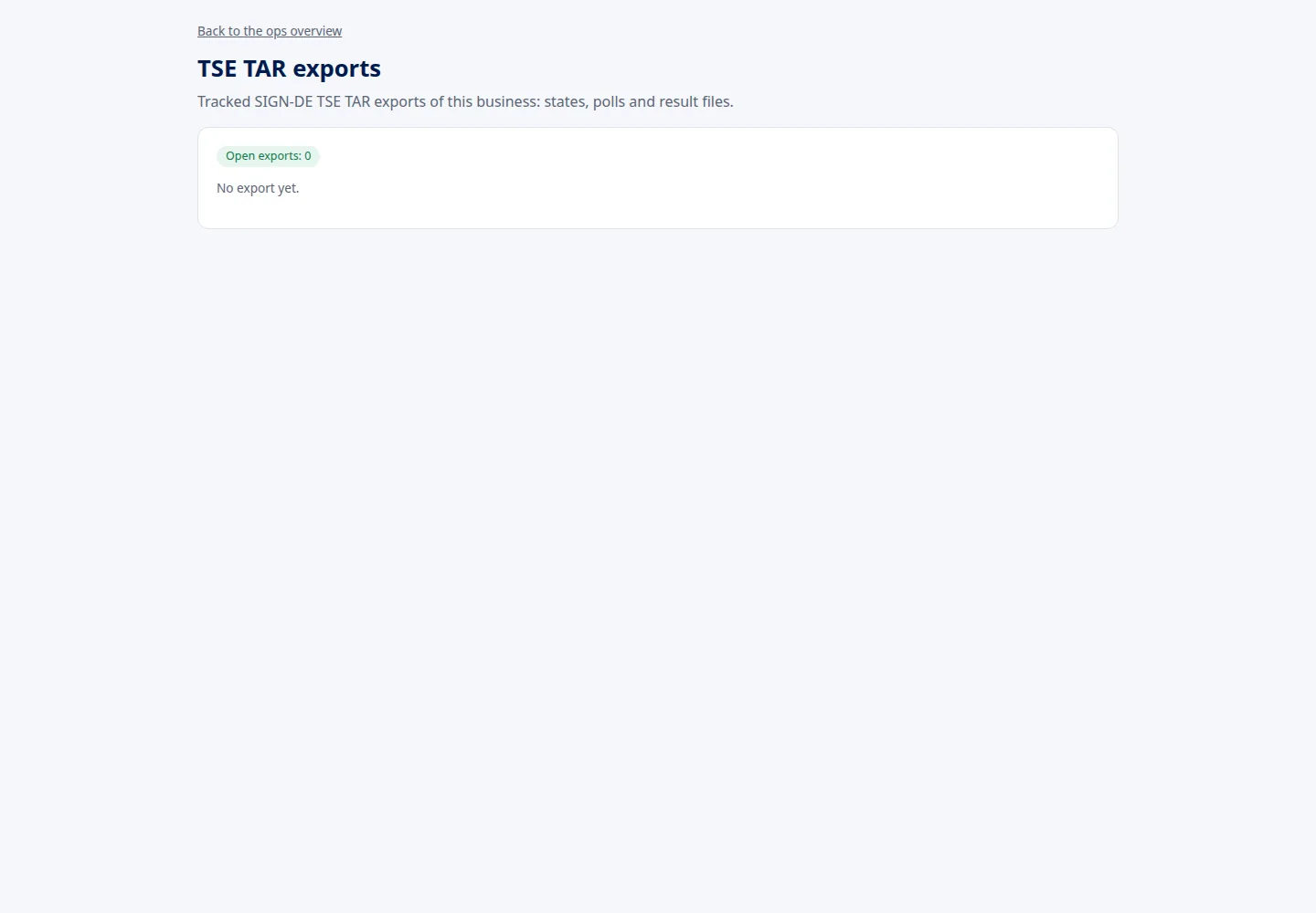 TSE-TAR · Prepare the export workflow for inspection.