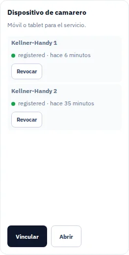 Móviles de camareros registrados en la Box.