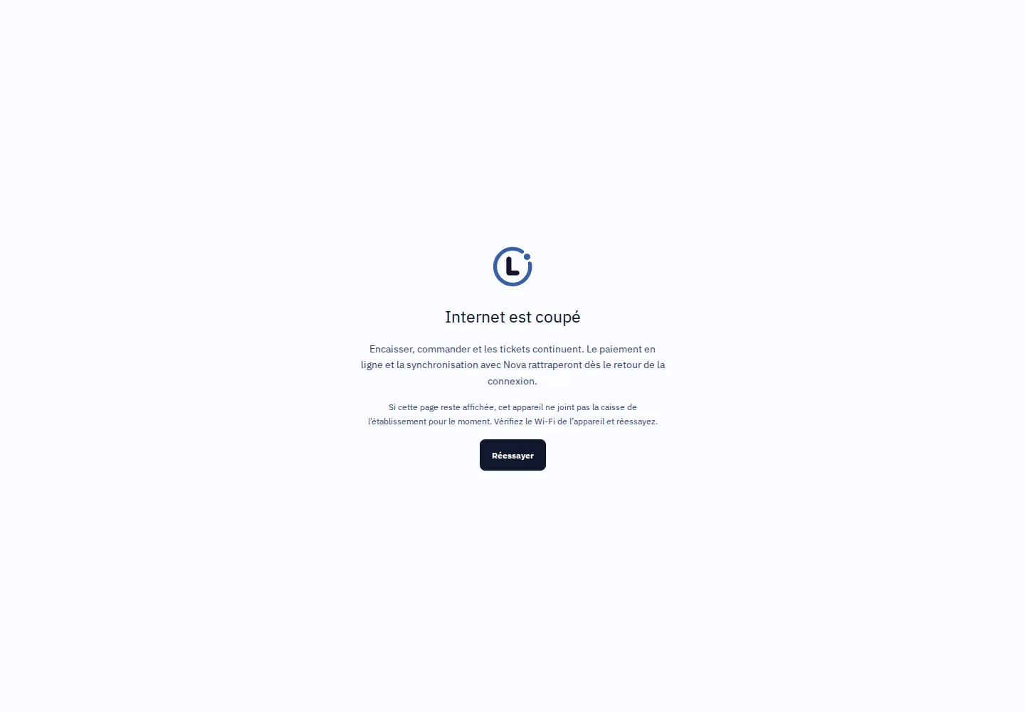 Caisse fonctionnant pendant une coupure Internet.