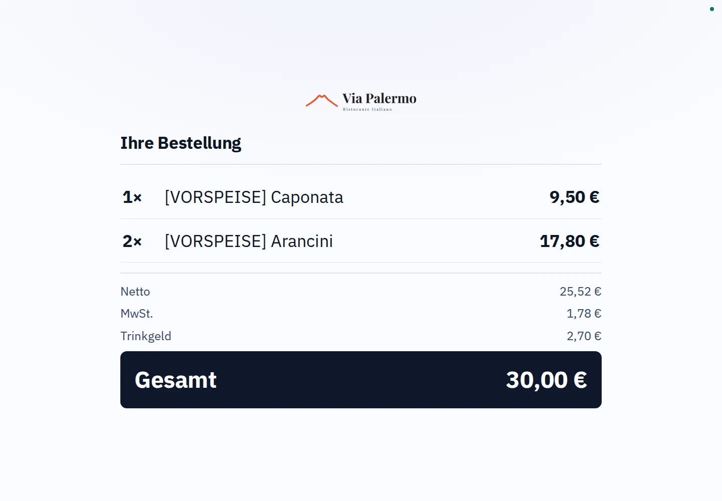 Mit erfasstem Trinkgeld · An der Kasse mitlesen.