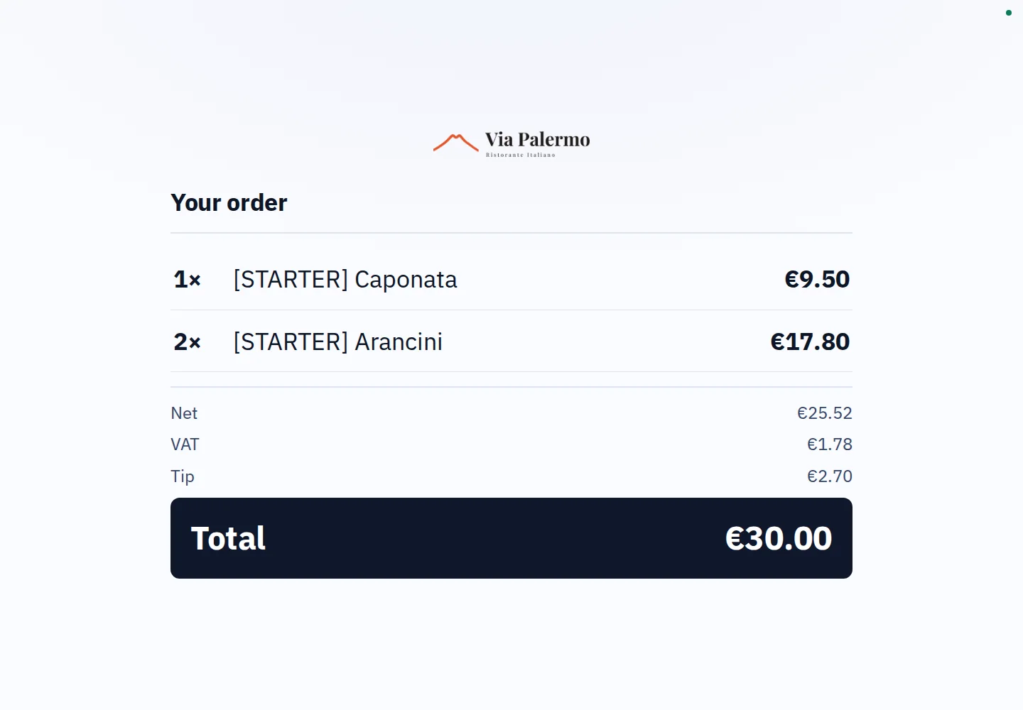 With recorded tip · Follow the bill at the till.