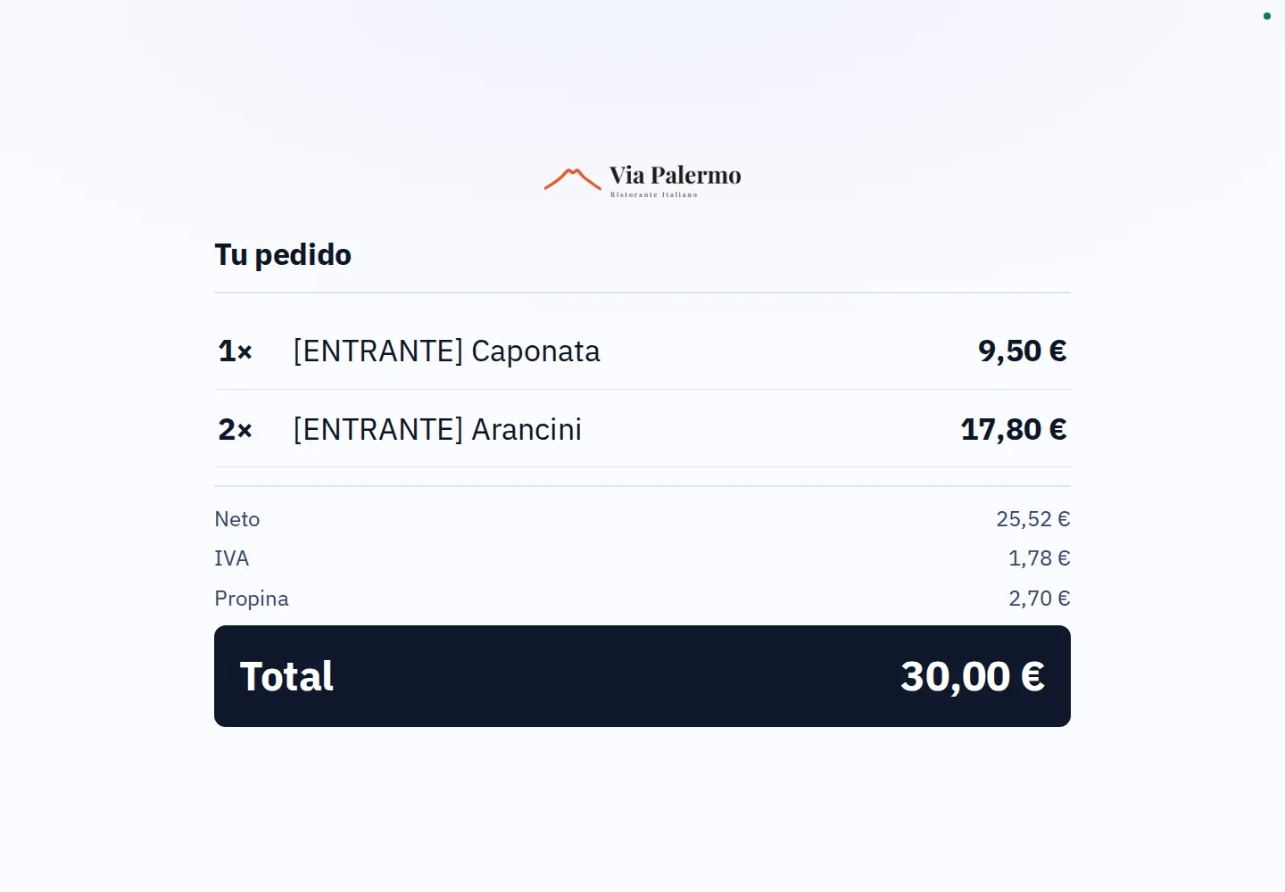 Con propina registrada · Sigue la cuenta en caja.
