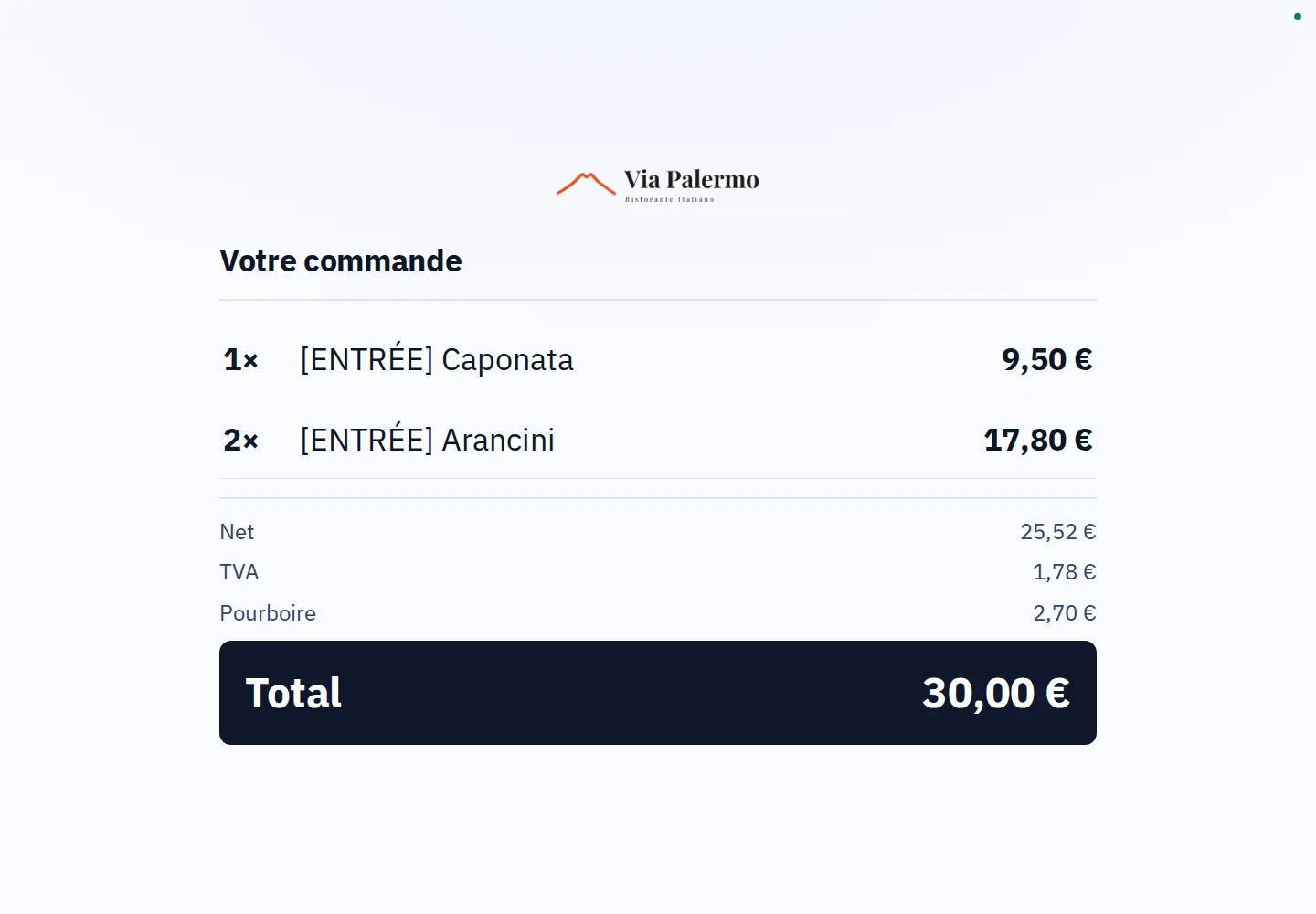 Avec pourboire enregistré · Suivre l’addition en caisse.