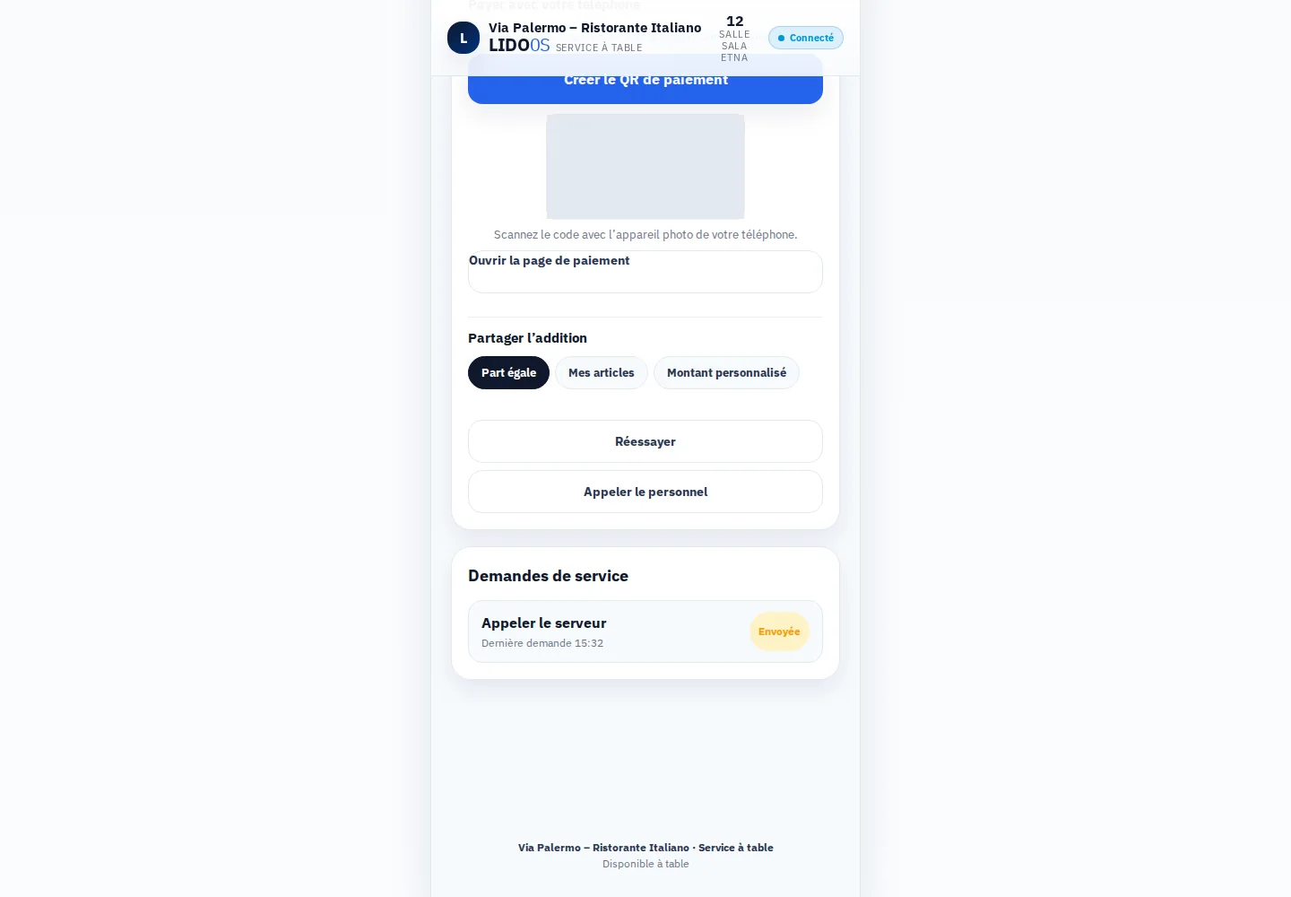 Chez le client · Appeler le service à table.