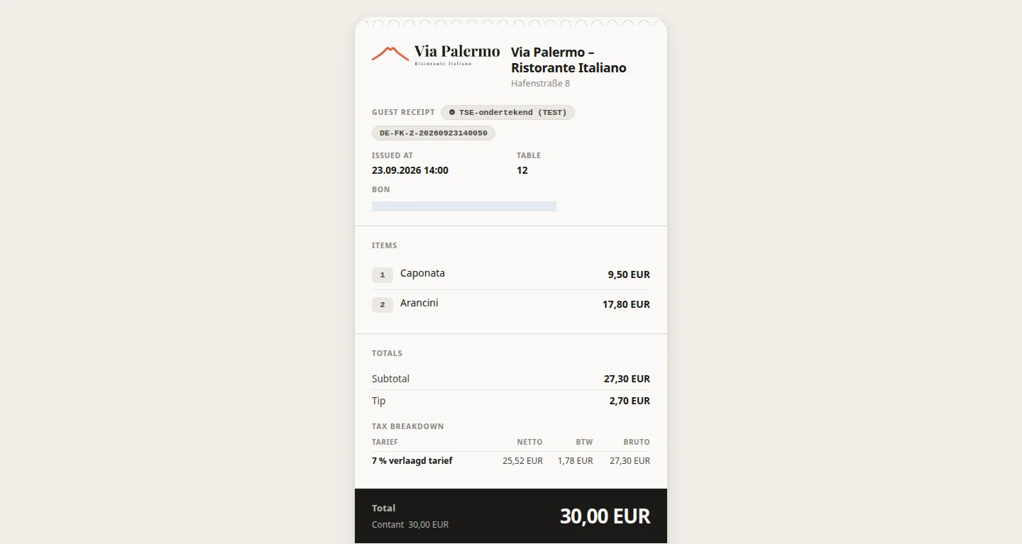 Betaalde bon · Contant afrekenen. Wisselgeld zien.