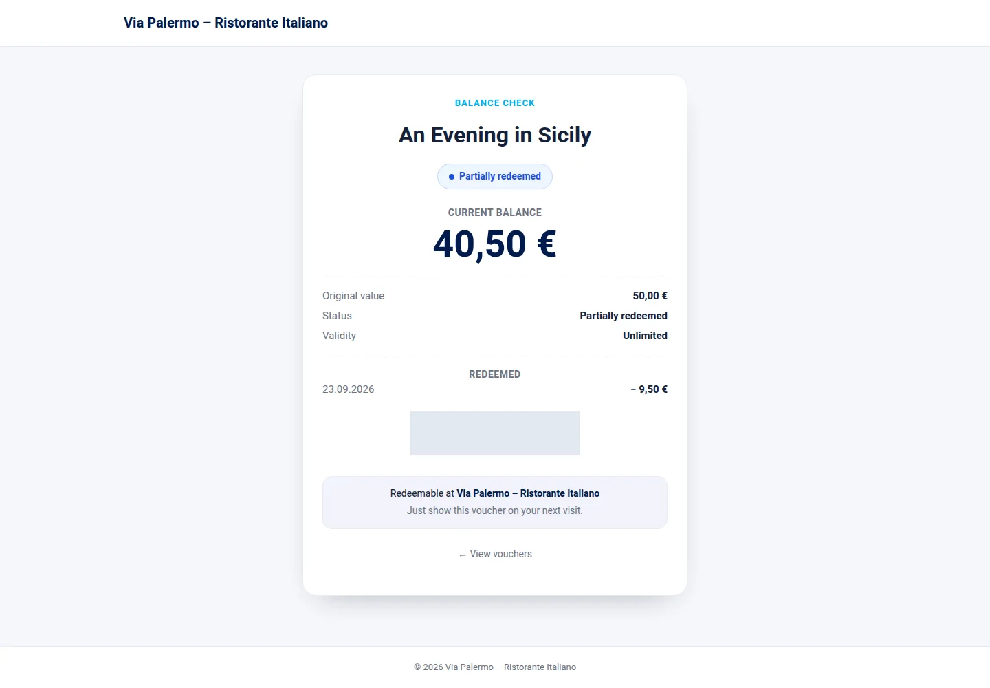Remaining value in Nova · Check and redeem a voucher.