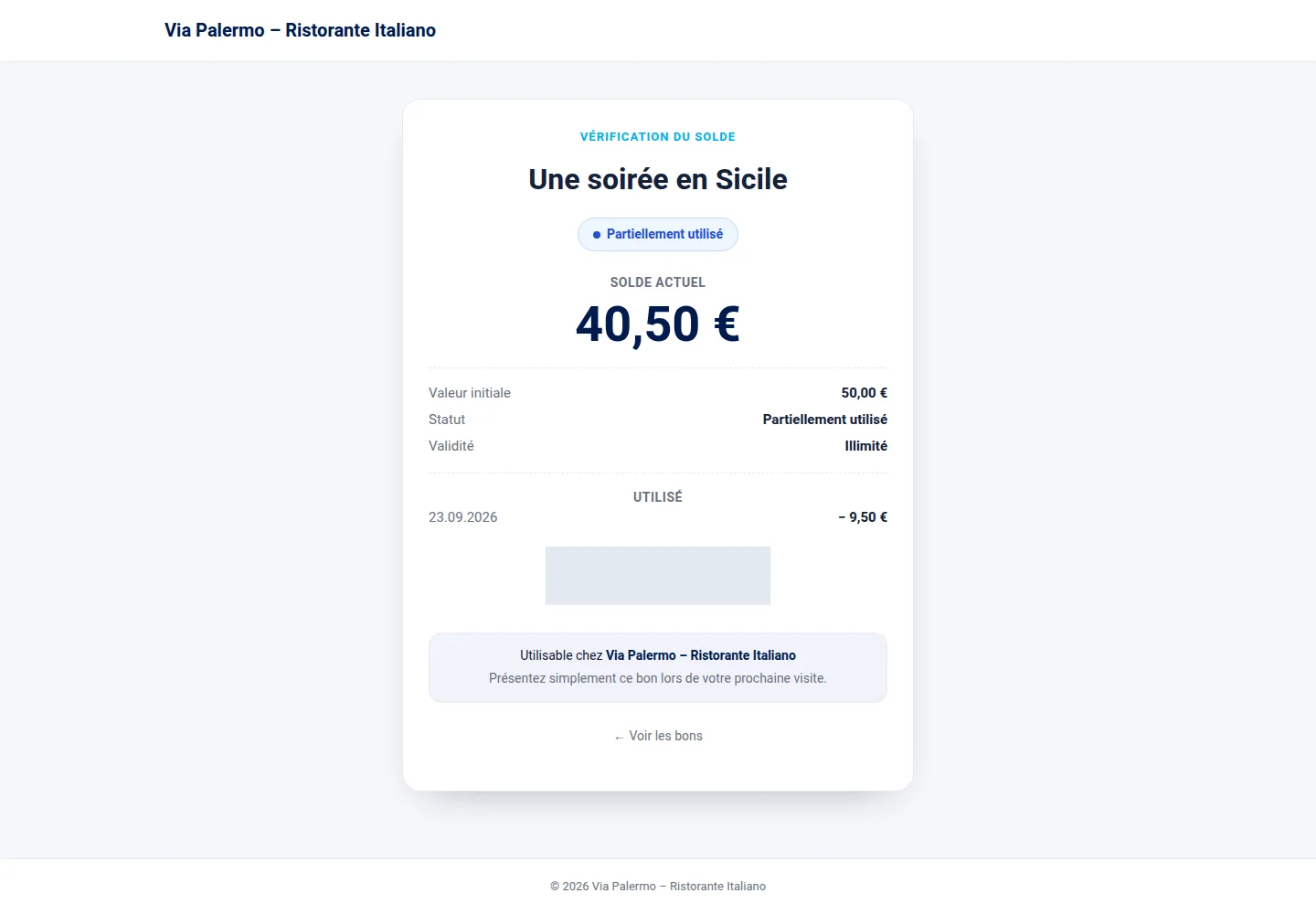 Solde restant dans Nova · Vérifier et utiliser un bon cadeau.
