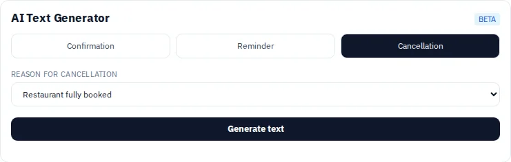 Message types and cancellation reasons in the text generator of the reservation view.