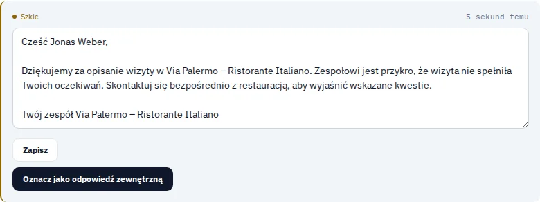 Przygotowanie odpowiedzi · Via Palermo