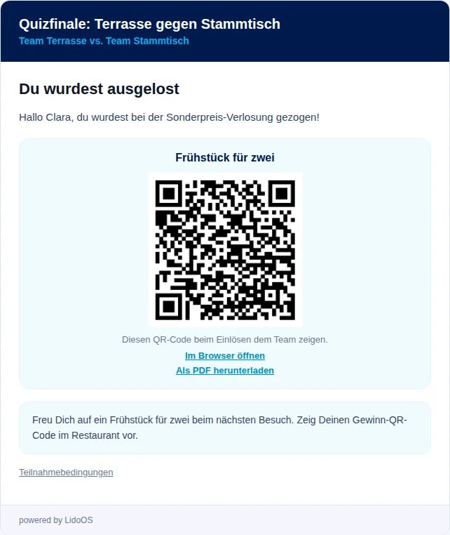 E-Mail-Vorschau mit einem fiktiven Sonderpreis für den nächsten Besuch.