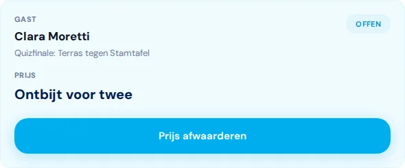 QR-scanner met een gecontroleerde fictieve extra prijs en de knop om deze in te wisselen.
