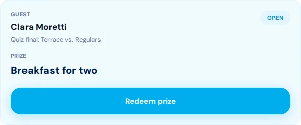 QR scanner showing a checked fictional special prize and the redemption button.