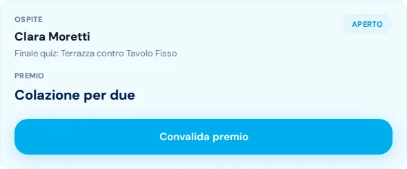 Scanner QR con un premio speciale fittizio verificato e pulsante per riscattarlo.