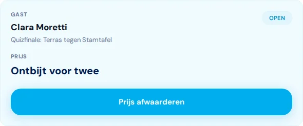 QR-scanner met een gecontroleerde fictieve extra prijs en de knop om deze in te wisselen.