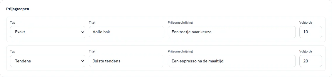 Prijsregels en extra prijzen van een fictief voorspellingspel.