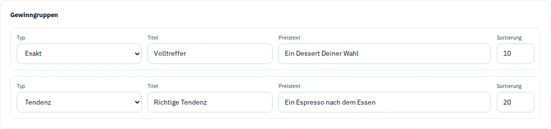Gewinnregeln und Sonderpreise eines fiktiven Tippspiels.