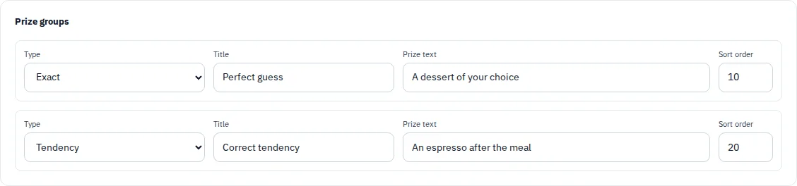 Prize rules and special prizes for a fictional prediction game.