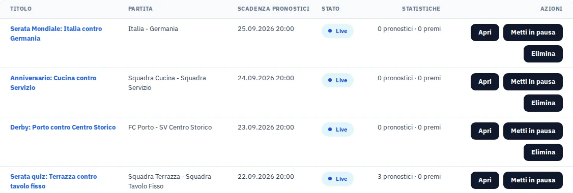 Panoramica con più azioni fittizie: calcio, quiz e sfida al tiro in porta.