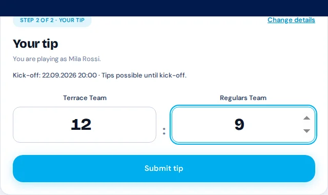 Guest view with the fictional quiz duel from Via Palermo and a completed result guess.
