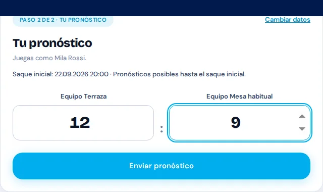 Vista de invitado con el ficticio duelo de preguntas de Via Palermo y apuesta de resultado completada.
