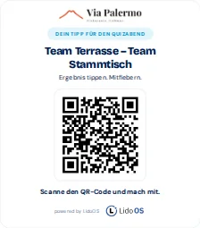 Druckvorschau einer QR-Tischkarte für die fiktive Gästeaktion.