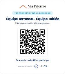 Aperçu d'impression d'une carte de table avec QR code pour l'action fictive pour invités.