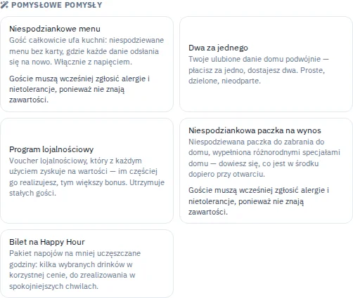 Biblioteka pomysłów w studiu voucherów z szablonami akcji voucherowych.